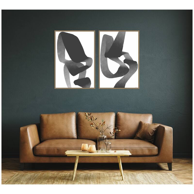 Kate and Laurel Black and White Abstract 01 & 02 2 Piece Framed Canvas Wall Art Set by Gabrielly Guedes
