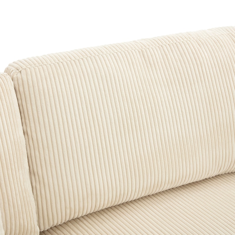 Beige Corduroy Upholstered 3-seater Sofa with Removable Cushions