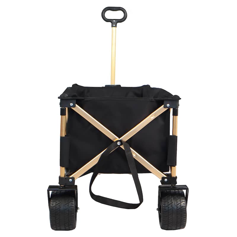 Folding Wagon, Heavy Duty Utility Beach Wagon Cart for Sand with Big Wheels, Adjustable Handle&Drink Holders