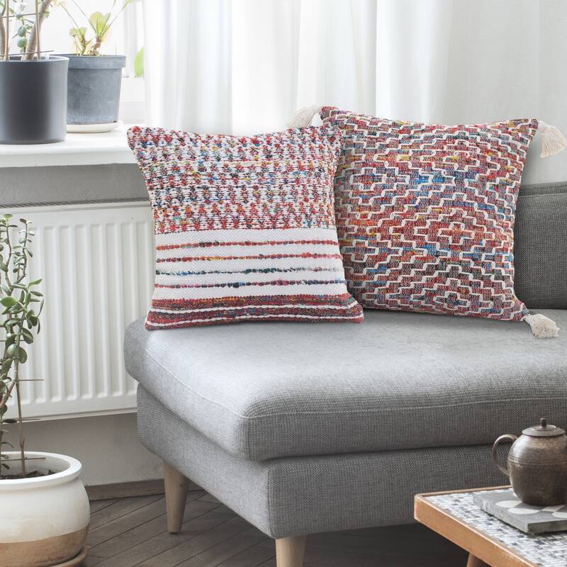 Sevita Dazzling Diamonds Chindi Throw Pillow with Tassels - Accent - 20" x 20" - Polyester - Multi/White - Single