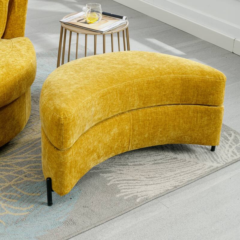 32.7" W Sherpa Upholstered Half Crescent Moon Storage Bench Large Ottoman With Tray Serve As Side Table Soft Padded Seat