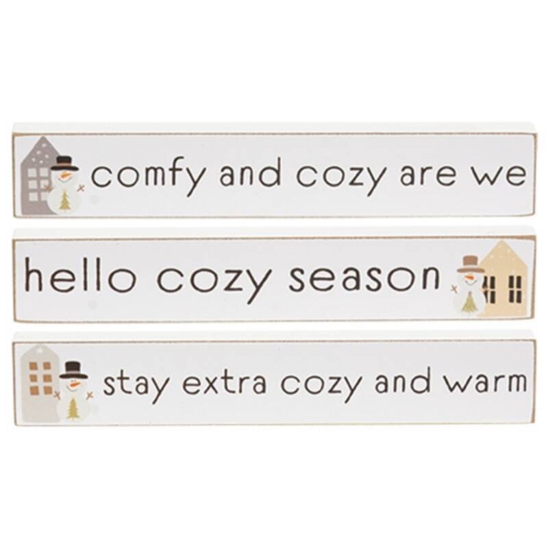 Hello Cozy Season Mini Sticks for Winter Home Decor 3 Asstd. - 6" x 0.5" x 1" - White-Black