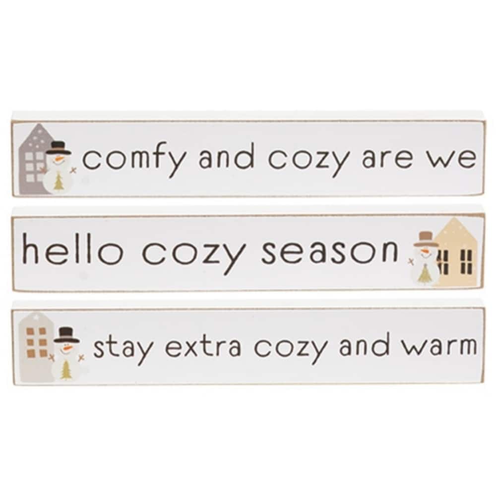 Hello Cozy Season Mini Sticks for Winter Home Decor 3 Asstd. - 6" x 0.5" x 1"