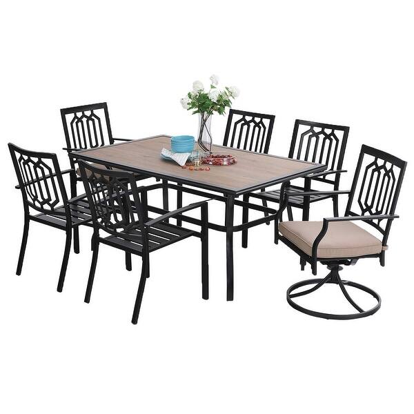 Red 6 Spring Motion Chairs And 1 Rectangle Bistro Deck Table With Umbrella Hole Wood Like Top Sophia William 7 Piece Patio Dining Set Outdoor Table Furniture Set