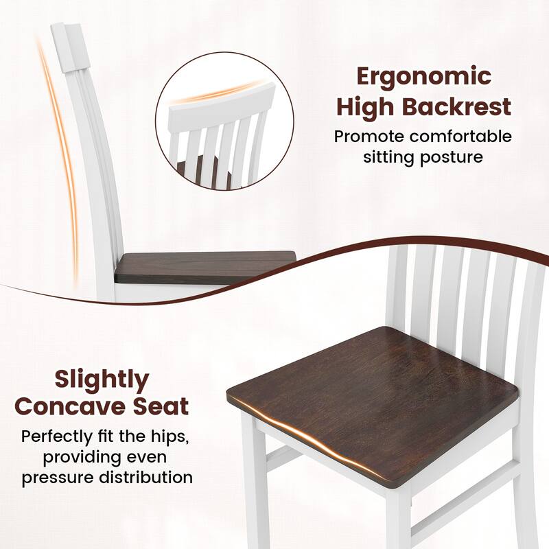 Gymax Dining Chairs Set of 4 w/Slatted High Backrests Concave Seats