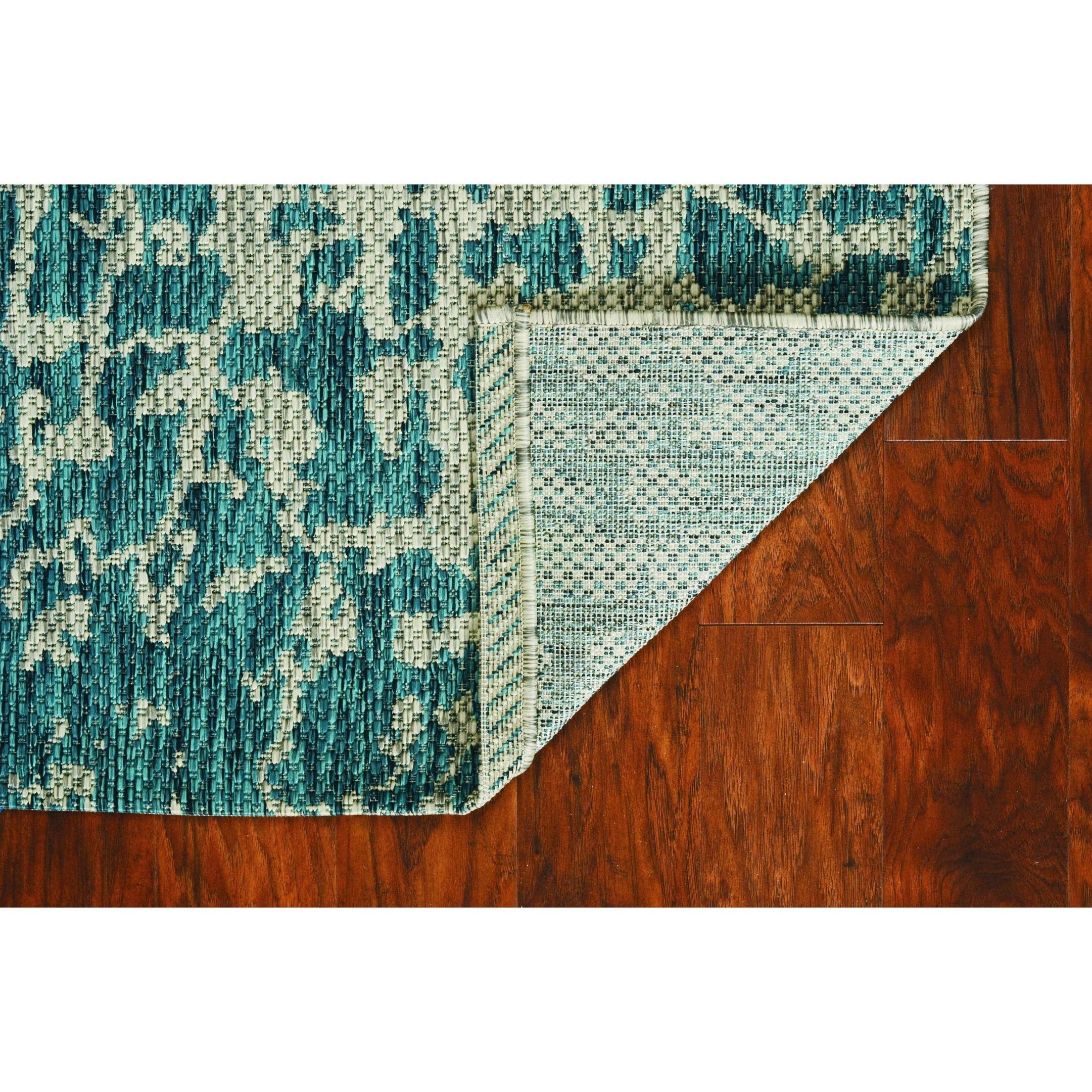 3'X4' Teal Machine Woven Uv Treated Animal Print Indoor Outdoor Accent Rug