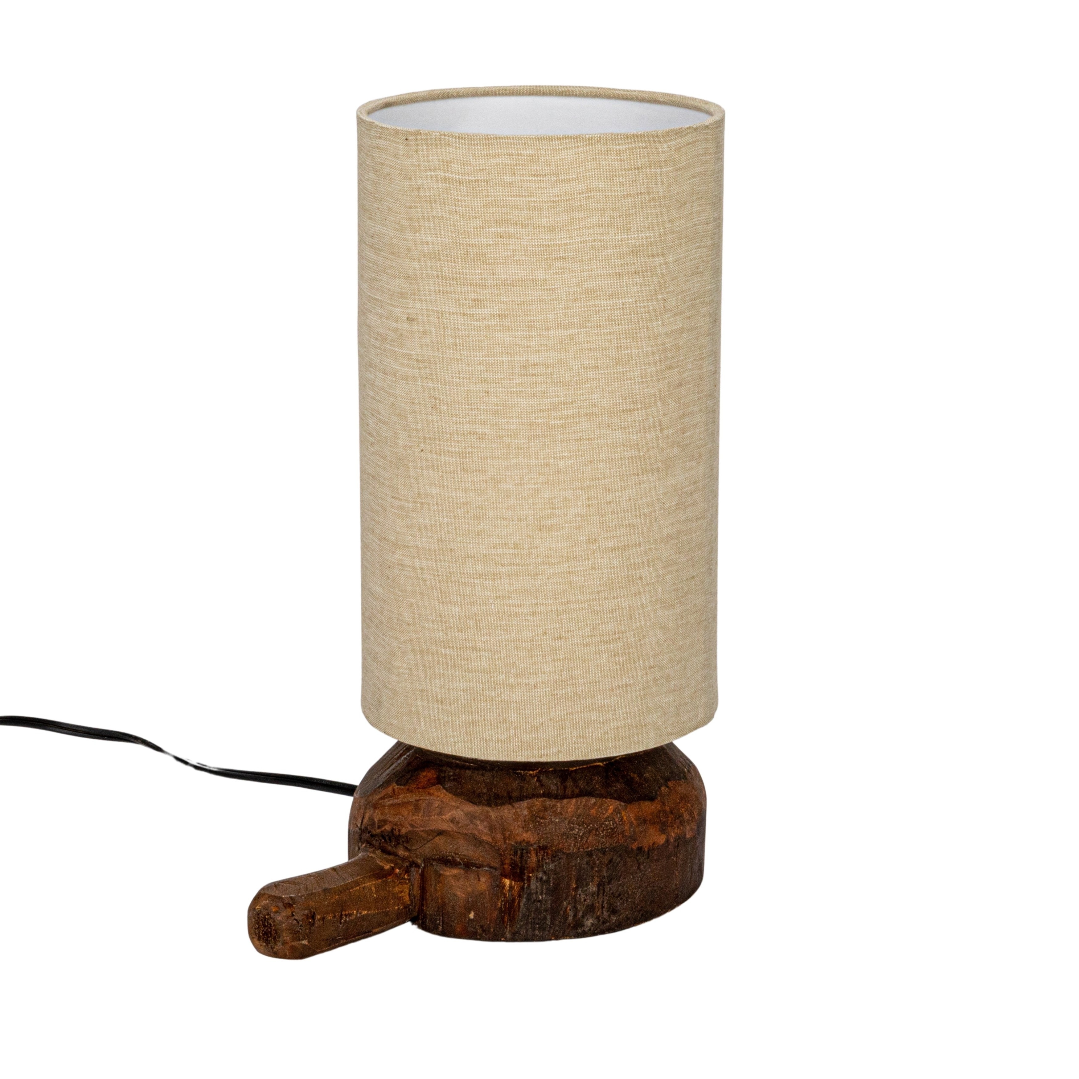 Reclaimed Wood Table Lamp with Printed Cotton Chambray Shade