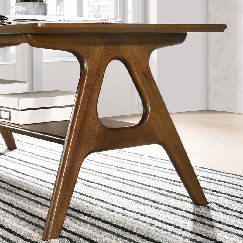 21" Mid-Century Modern Wooden End Table with Storage Shelf and Slightly Tapered Legs