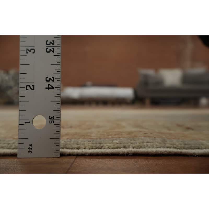 Hand Knotted Oriental 100% Wool Carpet Traditional Floral Greys & Charcoal Peshawar Runner Rug - 9' 8'' X 2' 9''