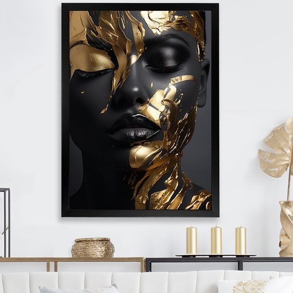 slide 2 of 9, Designart "Black And Gold Gilded Woman Photo II" Woman Wall Decor Gold - Glam Hallway Framed Wall Art Decor 12 in. wide x 20 in. high - Black