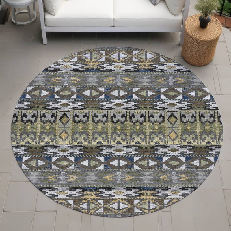Machine Washable Indoor/ Outdoor Global Haswell Chantille Rug - Gray - 8' x 8'