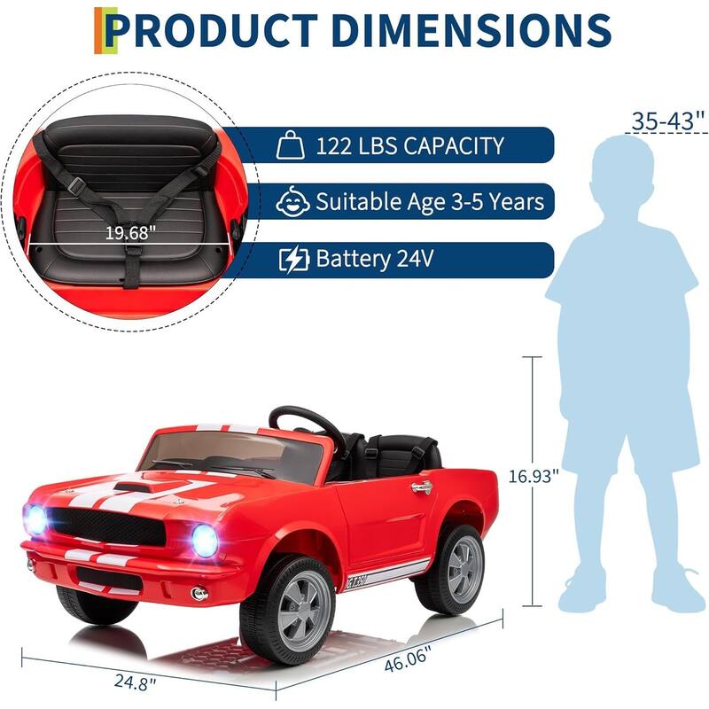 24V 2 Seater Ride on Licensed Shelby GT350 Ride on Toys for Kids Best Gift