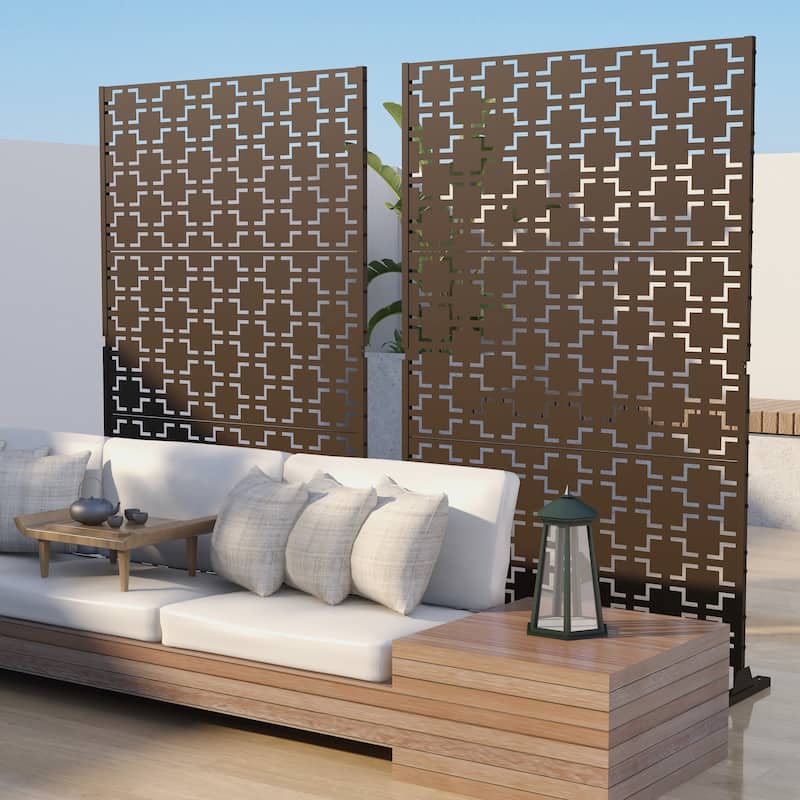 Outdoor Privacy Screen with Stand for Patio Garden Metal Fence