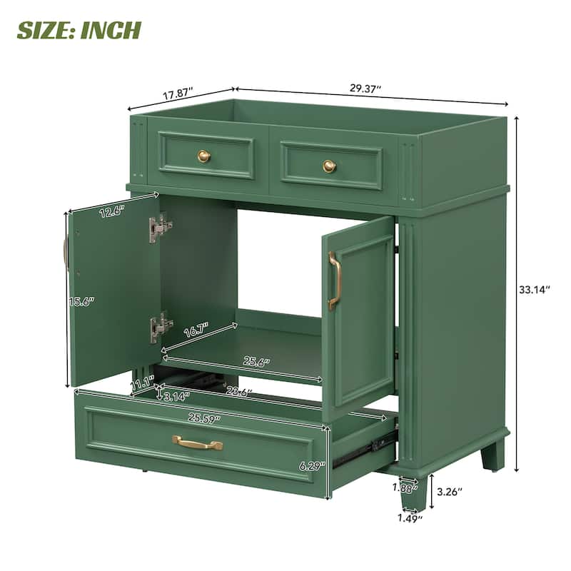 30'' Bathroom Vanity without Top,Solid Wood Frame Bathroom Storage Cabinet with Soft Closing Doors