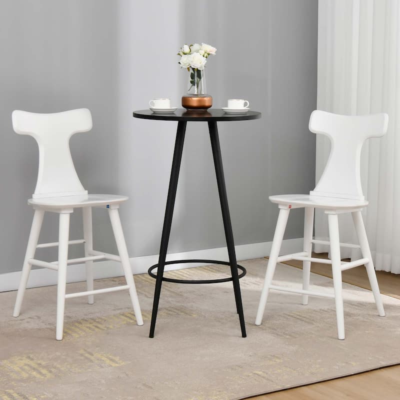 Wood 24'' Counter Stools with Curved Slat Back - White