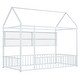 preview thumbnail 53 of 70, Metal House Bed with Metal Grid and Storage Shelves, Twin/Full Size Floor Montessori Bed with Roof Frame and Fence Guardrails