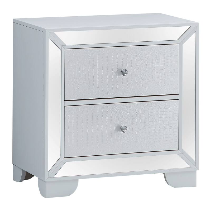 2-Drawer Square Mirrored Nightstand - 28" - White