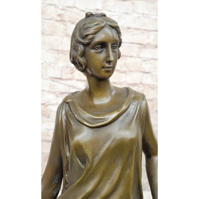 Handmade Dino Decarlo Greek Woman Female Figure Bronze Sculpture On Marble Base