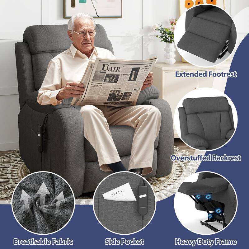 Power Lift Recliner for Elderly,Heavy Duty Lift Chair Recliners,Electric Recliner Chairs,Remote Control,Adjustable,Side Pocket
