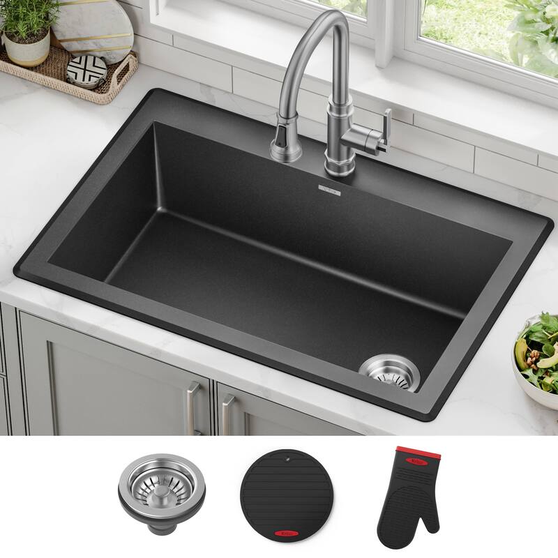 KRAUS Forteza Granite 33 inch Undermount Drop-in Kitchen Sink - Black