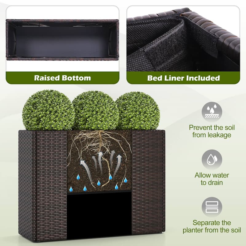 Costway 1/2 PCS 24" Tall PE Rattan Planter Box with Removable Liner