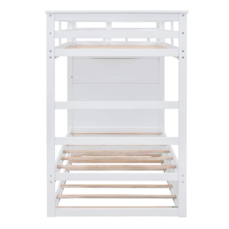 Twin Over Twin Bunk Bed with Trundle and Staircase,White