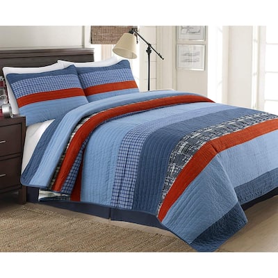 Cozy Line Sailor Navy Red Stripe Denim Cotton Quilt Bedding Set