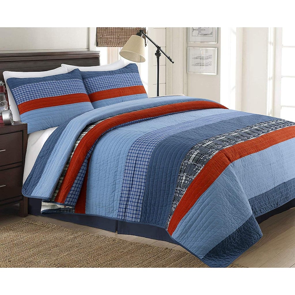 Cozy Line Sailor Navy Red Stripe Denim Cotton Quilt Bedding Set