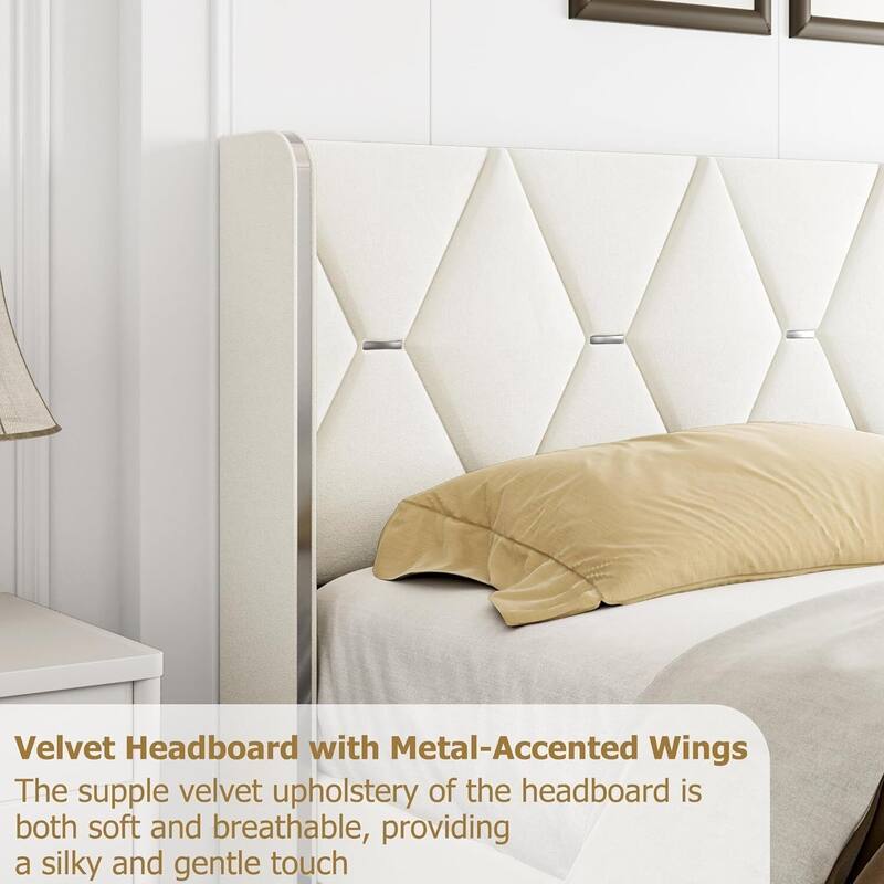 Velvet Platform Queen Bed Frame - Upholstered