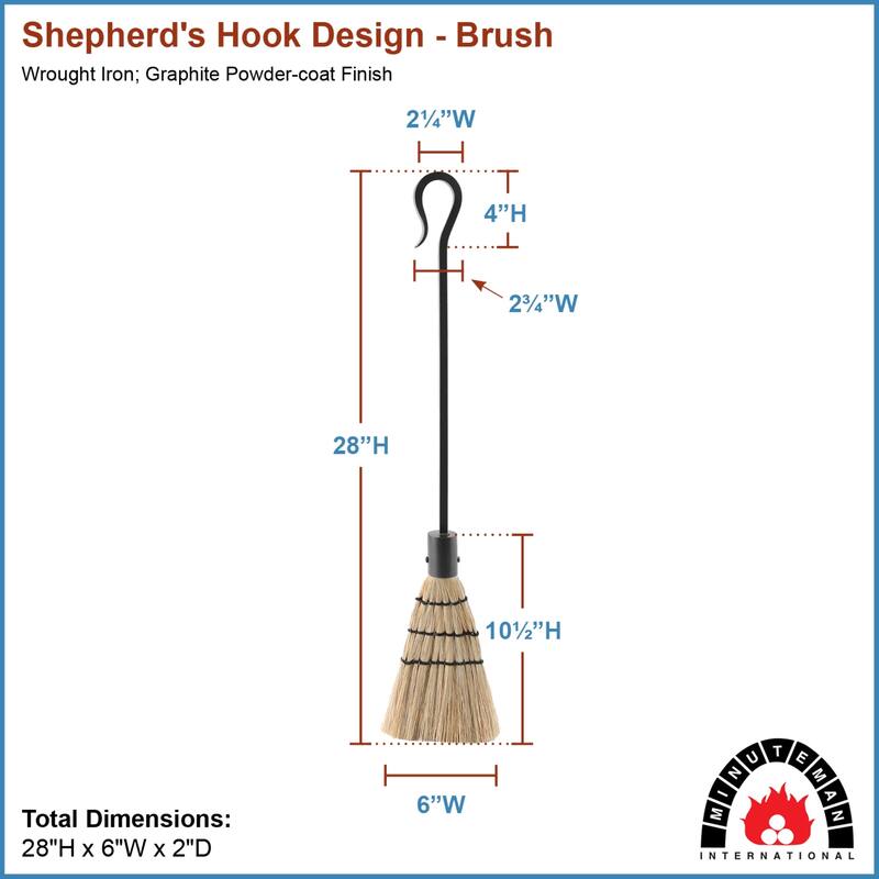 Achla Designs Shepherd's Hook Fireplace Brush Tool, 28 Inch Tall, Graphite Finish