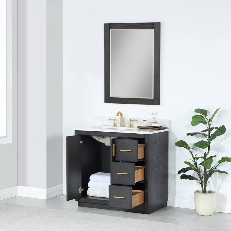 Altair Gazsi Bathroom Vanity with Composite Stone Countertop with Mirror