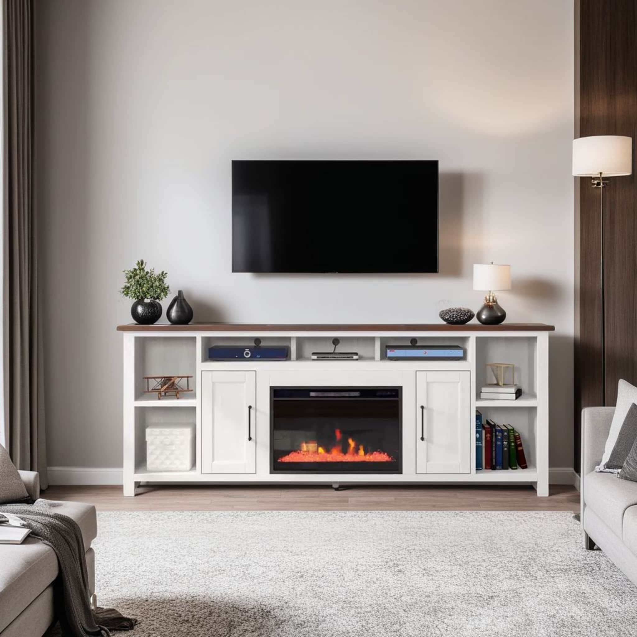 Bridgevine Home Modern 85 inch Fireplace TV Stand for TVs up to 95