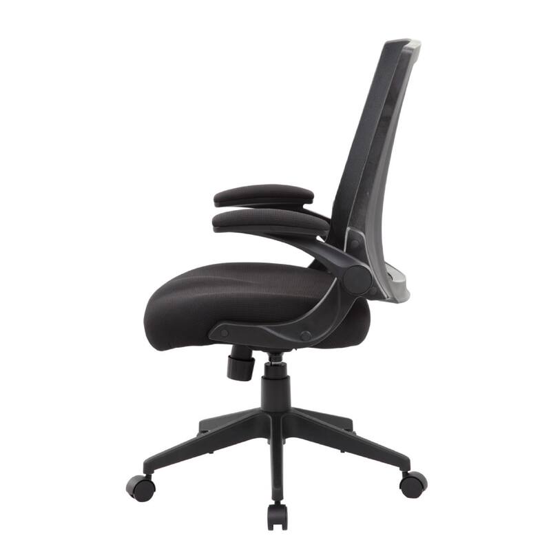 Rolling Task Chair with Flip Arms, Black Mesh, Spring Tilt Mechanism