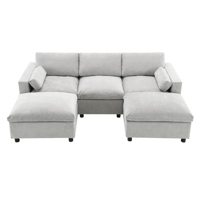 86.5" 5 Seater Modular Sectional Sofa with 2 Ottoman and Side Pockets - Medium grey