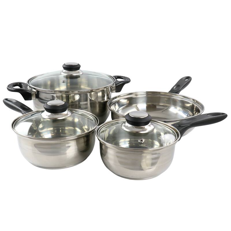 7 Piece Two Tone Polished Stainless Steel Cookware Set - 7 Piece Set