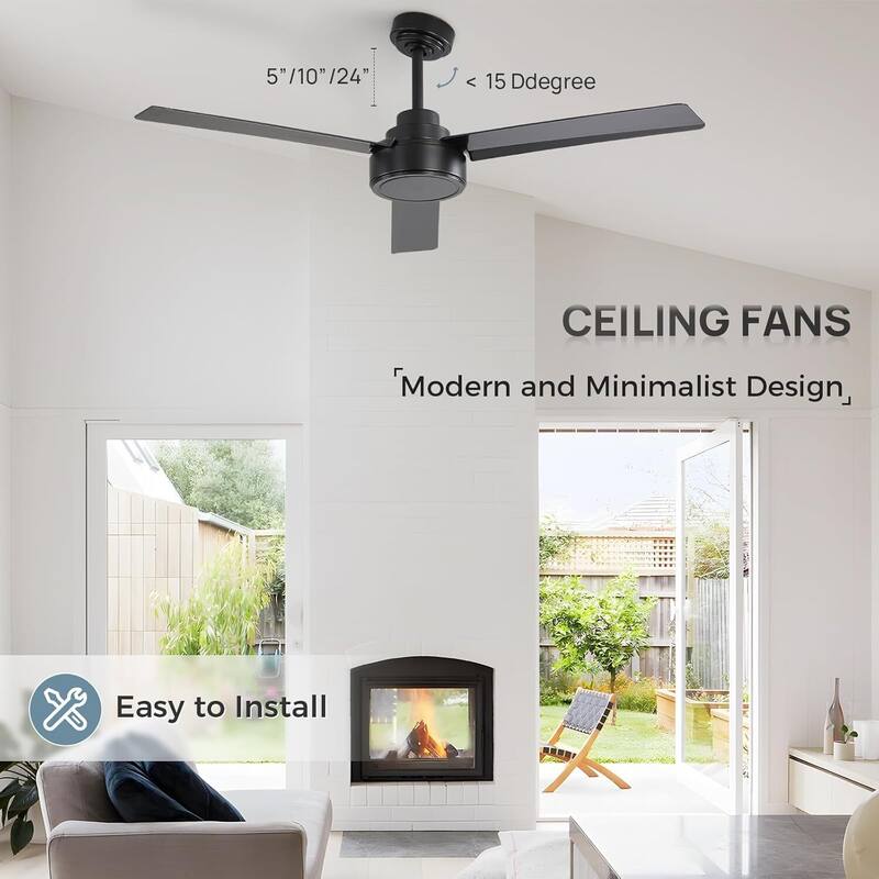 52Inch Ceiling Fan without Light, 6 Wind Speeds with Remote Control for Living Room and Patio