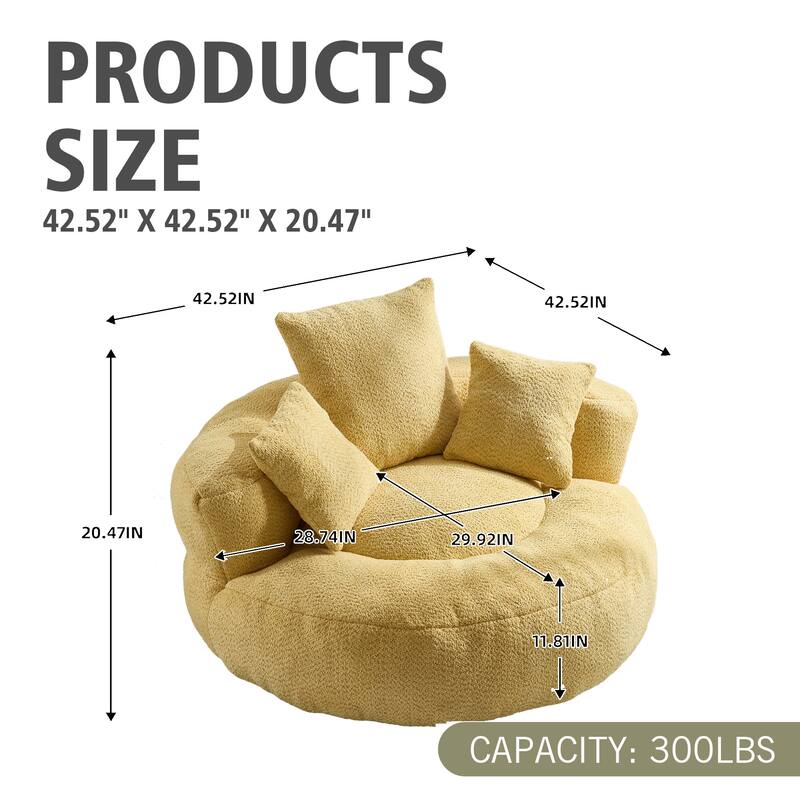 Chenille Upholstered Durable Comfort Lounger High Back Bean Bag Lazy Sofa With Three Pillows