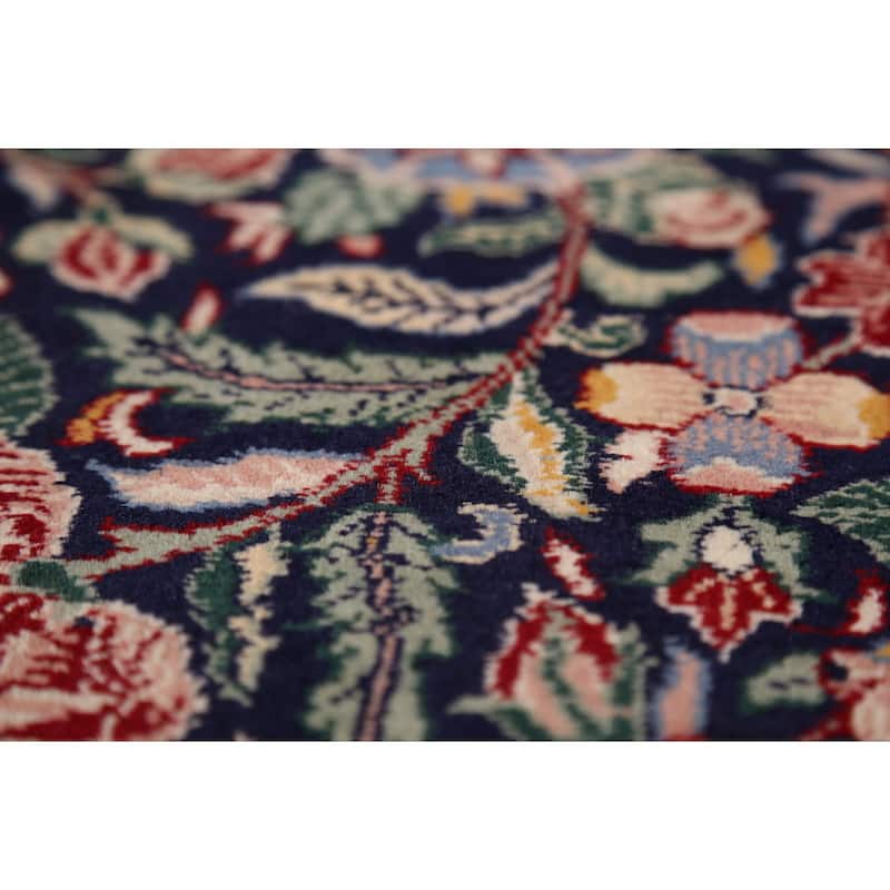 Blue Floral Aubusson Vegetable Dye Area Rug Hand-Knotted Wool Carpet - 6'0"x 9'0"