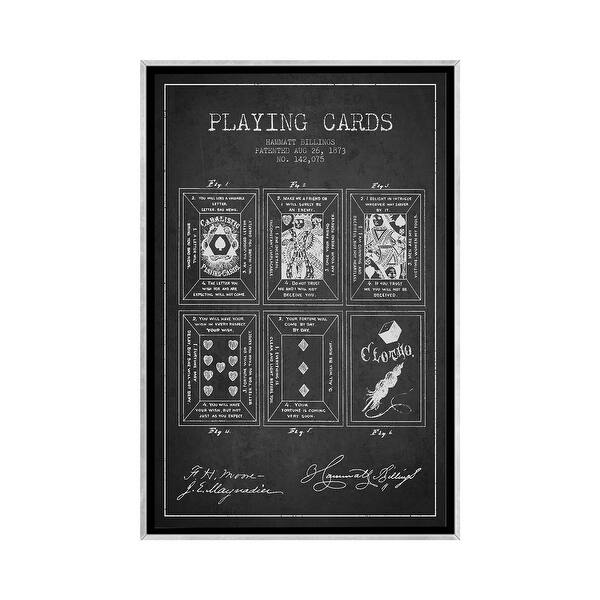 slide 2 of 15, iCanvas "Hammatt Billings Playing Cards Patent Sketch (Charcoal)" by Aged Pixel Framed Silver - 40x26
