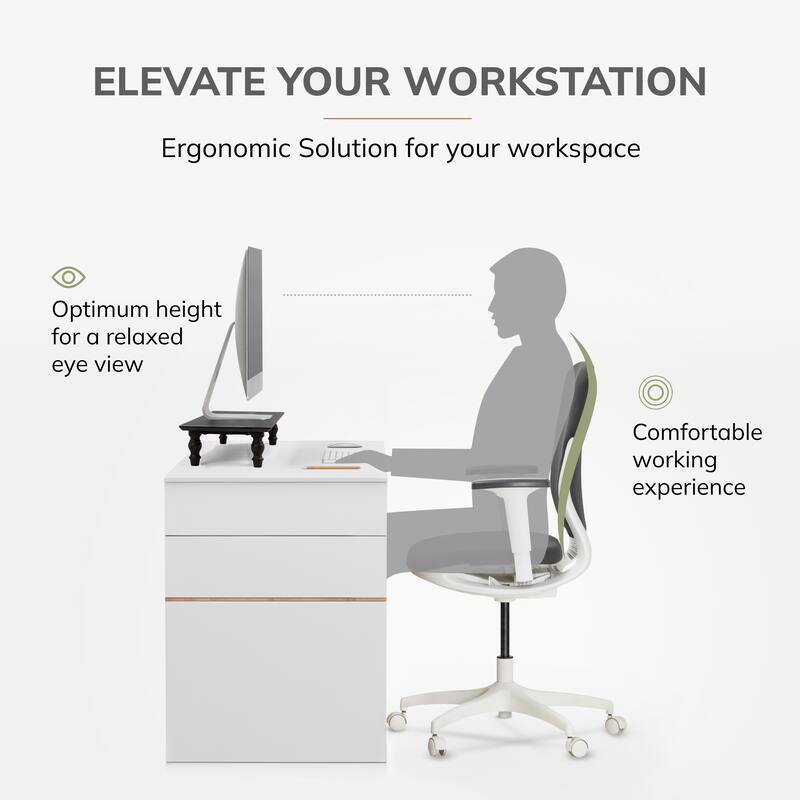 Jani Wood Monitor Stand Riser Desk - Ergonomic Design Stand, Desktop Organizer Table for Home, Office Workspace, Gaming Desk