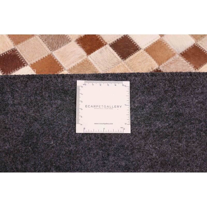 ECARPETGALLERY Handmade Cowhide Patchwork Brown Leather Rug - 5'0 x 8'0
