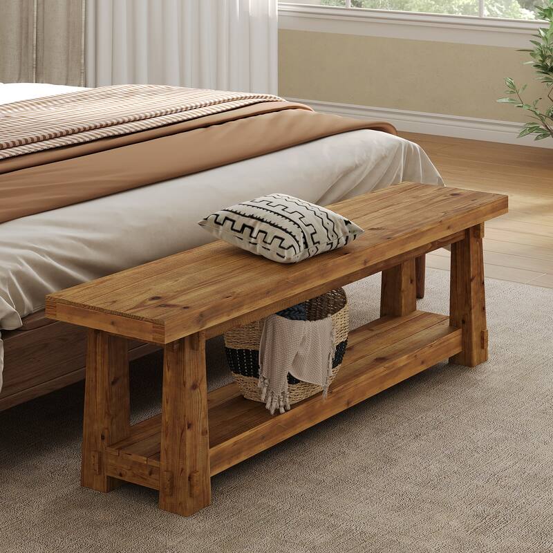 55 Inch Entryway Bench with Shoe Storage, All Solid Wood Bench - 55.12" W x 13.78" D x 18.11" H