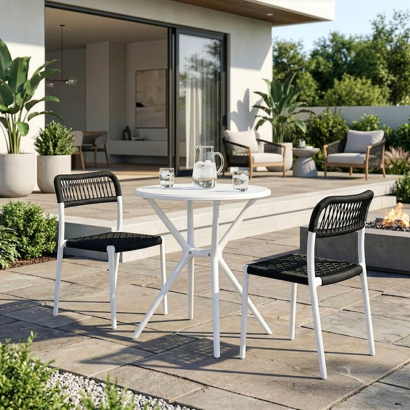 Belen Bates Black White Outdoor Dining 2 Seats Set