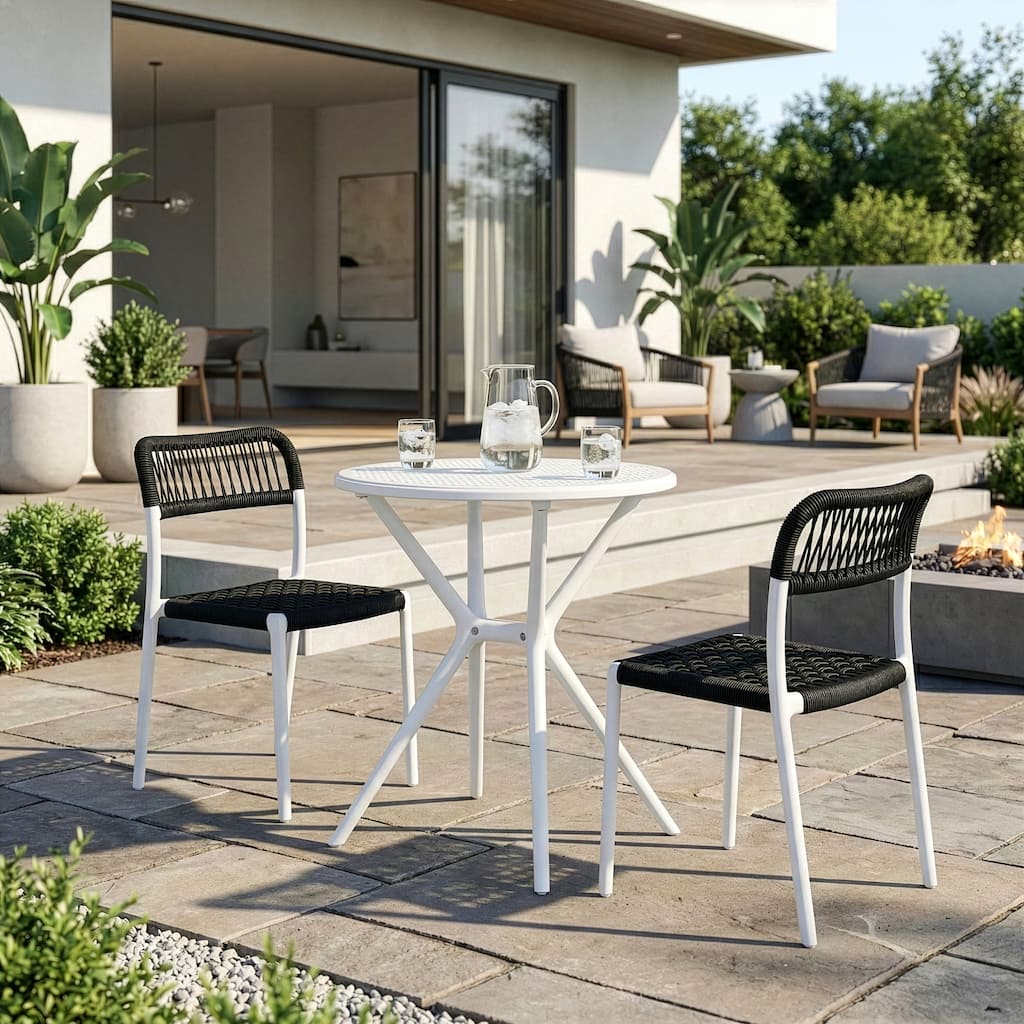 Belen Bates Black White Outdoor Dining 2 Seats Set