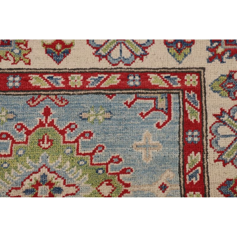 Light Blue Geometric Kazak Rug Handmade Oriental Wool Carpet - 5'0" x 6'11"