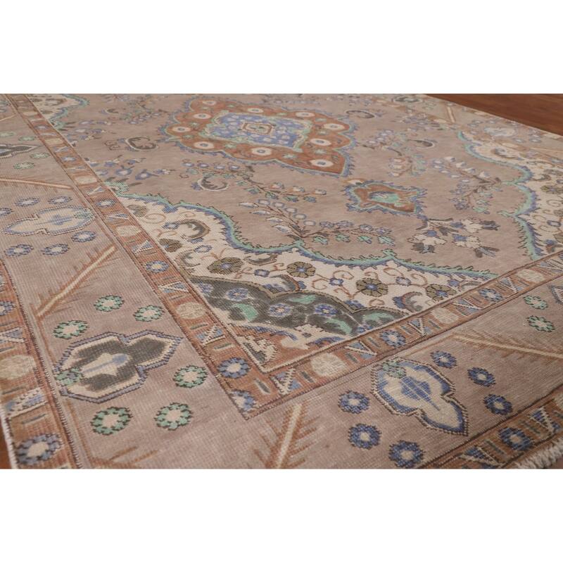 Overdyed Vintage Tabriz Persian Vintage Rug Hand-Knotted Wool Carpet - 6'5"x 9'1"