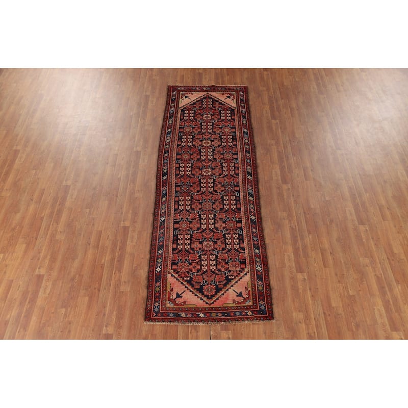 Geometric Malayer Vintage Persian Runner Rug Handmade Wool Carpet - 3'6" x 10'2"