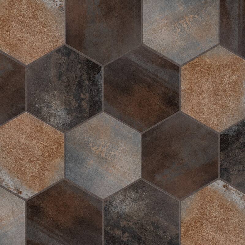 Merola Tile Industrial Hex Multi Mix 8-1/2" x 9-7/8" Porcelain Floor and Wall Tile