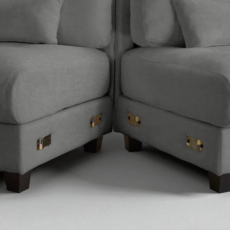 119" 4-Seater Chenille Sofa with 2 Ottomans, 4-Position Adjustable Backrest, 4 Pillows and Easy Assembly for Living Room