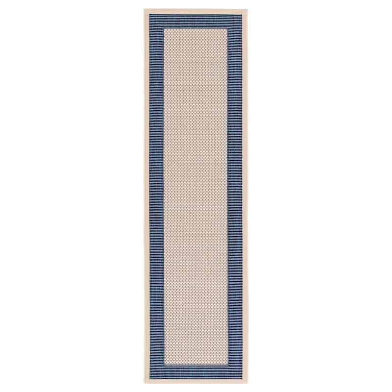SAFAVIEH Courtyard Sherrie Border Indoor/ Outdoor Waterproof Patio Backyard Rug - 2'3" x 8' - Beige/Navy